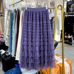 Skirts Black White Long For Womens Fashion 2024 Summer High Quality Green Dark Brown And Blue Mesh Tulle Cake Midi Skirt Female