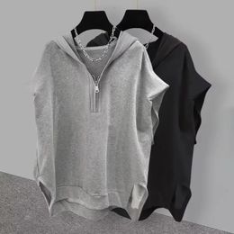 Spring Summer Cotton Sleeveless Top Men Hooded Muscle Tshirt Sporting Gym Vest Clothing Mens Sports Fitness Tank Tops Man 240430
