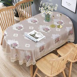 Table Cloth Tablecloth Oval 180cm Floral Jacquard Europe Style Luxury With Lace Farmhouse Postoral Ellipse Cover 71 Inches