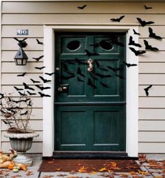 Creative Halloween Decor 12pcsset 3D Black Bat Decoration Wall Sticker Decal home door wreath spooky look5356088