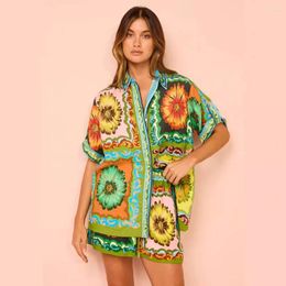 Women's Tracksuits Beach 2024 Loose Casual Fashion All-Matching Printed Daisy Shorts Shirt Versatile Linen Two Sets Holiday