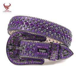 Fashion alligator with ston DNA belt PU leather purple digner rhintone belt bb simon9080563