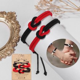 Strand 2pcs Rope Braided Bracelet For Lovers Double-layer Knotted With Love Card Buckle Couple Jewelry Valentine's Day