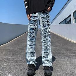 Ropa Grunge Y2K Streetwear Stacked Ripped Jeans Baggy Pants Men Clothing Straight Hip Hop Denim Trousers Kot Pantolon 240420