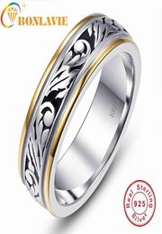 Bonlavie 6 Mm Retro Cut Two Colour Plated 925 Silver Ring For Men and Women Commitment and Betting 2105062666074