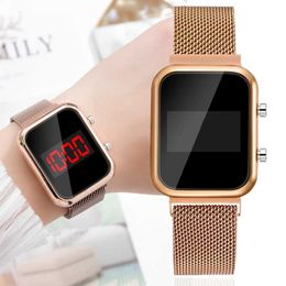 Wristwatches Luxury Rose Gold Stainless Steel Womens Digital Magnet es For Women LED Wrist Female Clock Relogio Feminino d240430