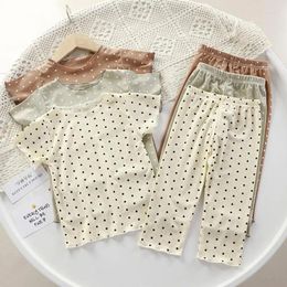 Clothing Sets Summer 2 Pieces Baby Girl Clothes Cotton Polka Dot Tops Pants Outfit Unisex 3 4 5 6 7 8 9 Years