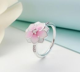 Pink Magnolia Bloom Rings Women Authentic 925 Silver Wedding Gift Jewelry Set For p CZ diamond Flowers engagement Ring with 5603207
