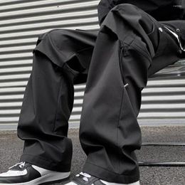 Men's Pants Men Drawstring Waist High Street Style Cargo With Wide Leg Multi Pockets Solid Color Elastic For Daily