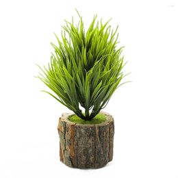 Decorative Flowers 1pc Artificial Potted Plant Fake Flower Wooden Basin Simulated Green Bonsai Home Decorations Accessories