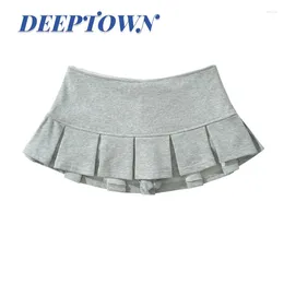 Skirts DEEPTOWN Y2K Super Mini Skirt Women Low Waist A-line Sexy Wide Pleated Shorts Side Zipper Summer 2024 American Coquette