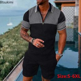 Men's Tracksuits 2024 Summer Casual Tracksuit Sets Short Sleeve Polo Shirt And Shorts Print Zip Lapel T-shirt 2PCS Men