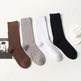 Men's Socks Summer Fall Solid Color Simple Vertical Stripe Neutral Student Cotton Wicking Sweat And Deodorant Hi