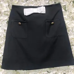 Skirts Black Half Body Casual Elegant Office Ladies Bag Hip Skirt Double Pocket Bow Solid Colour High Waist Tide Fashion Clothing