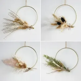 Decorative Flowers Wedding Party Wreath Ring Garland Flower Pampas Grass Hanging Decoration Home Wall DIY Dream Catcher Hoop Gift