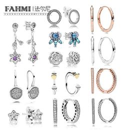 FAHMI 100 925 Sterling Silver 11 Fashion Daisy Rose Stud Earrings Water Drops Love Star Ice Crystal Paw Inlay Earring4529915