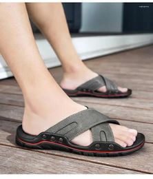 Slippers Man's Summer Leather Big Size Casual Slipper Soft Sole Non Slip Home Outdoor Beach Sandals