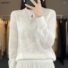 Women's Sweaters LHZSYY Chinese Silk/Merino Wool Sweater Women' Retro Knit Coil Buckle Pullover Spring Loose Shirt Fashion Jacquard Thin