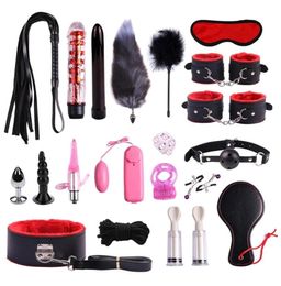 Bondage Kit Adult Games Set Gag Handcuffs Anal Plug Whip Restrain ropes Blindfold BDSM Sex toys for Couples Y2004092676446