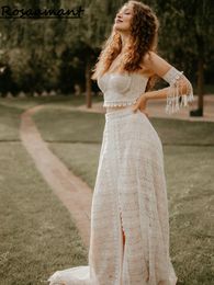 Bohemian Two Pieces Front Split Wedding Dresses Mermaid Sweetheart Appliques Lace Country Bridal Gown