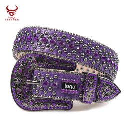 Fashion alligator with ston DNA belt PU leather purple digner rhintone belt bb simon6961784