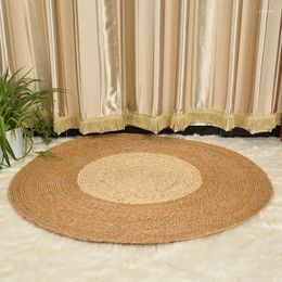 Carpets Rug Natural Jute Woven Rugs Handmade Rattan Living Room Area Carpet Retro Pastoral Style Futon Straw Cushion