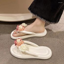 Slippers 2024 Fashion Flower Flip Flops For Women Summer Clip Toe Soft Sole Beach Woman Indoor Bathroom Anti-Slip Shoes Sandals