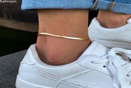 Anklets Gothic Basic Simple Flat Blade Chain Bracelet On The Leg For Men Women Punk Gold Color Copper Anklet Kpop Foot Jewelry8928234