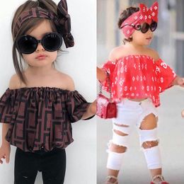 Designer Clothing Sets Kids T-shirt Fashion Brand Summer Childrens Girls Cotton Two-piece 90-150