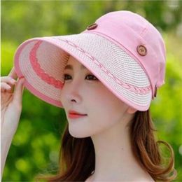 Wide Brim Hats Floppy Dual-purpose Empty Top Hat Fashion Straw Beach Face Shade Button Cap Women's Sun Women