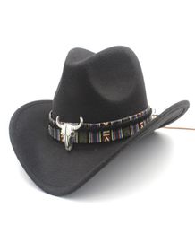 Ethnic Style Cowboy Western Hat Fashion Unisex Solid Color Cowgirl Jazz Cap with Alloy Bull Head Belt for Men Women Size 5658cm4337562