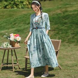 Party Dresses 2024 In Half Sleeve Spring Summer Dress For Women Holiday Outdoor Travel Style Cotton Linen Vintage Beach Casual Long