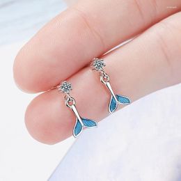Dangle Earrings Lovely Blue Whale Tail Epoxy Resin Pendant Drop Zirconia Earring High Quality Party Jewelry Gift For Women Girls