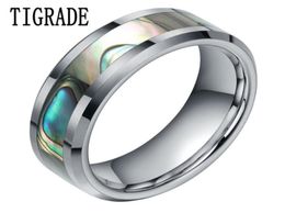 8mm Green Abalone Inlay Tungsten Carbide Ring For Women Polished Finish Beveled Mens Wedding Band Engagement Fashion Jewelry T19066372170