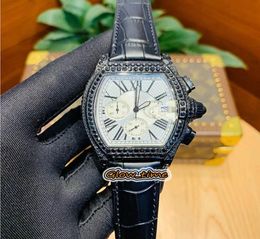High Quality TORTUE White Dial Black Diamond inlay Case W6206019 Mens Watch Japan VK Quartz Chronograph Movement Leather Strap Lux9923213