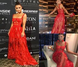 Stunning Red Lace Prom Dresses Square Neck 3D Floral Appliqued Formal Evening Dress Floor Length Tulle Illusion Plus Size Party Go2192642