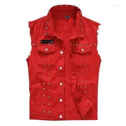 Men's Vests Trendy Spring/summer/autumn Vest Red Korean Version Slim Fit And Cool Rivet Sleeveless Camisole Horse Jacket