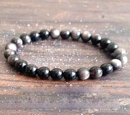 MG1600 Strand 8 MM Genuine Silver Sheen Black Obsidian Wrist Mala Bracelet High Quality Mens Negative Energy Protection Bracelet1715836