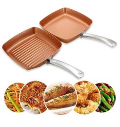 2pcs Nonstick Copper Frying Pans Square Griddles Skillets with Ceramic Coating8955838