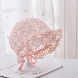 Caps Hats Princess Lace Mesh Baby Hat Spring Summer Solid Colour Infant Toddler Beanies Cap Sweet Soft Hollow Out Sun Newborn Girl Bonnet