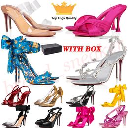 2024 Дизайнерские женщины красные каблуки обувь высокие насосы каблуки с коробкой, так что Kate Stiletto Peep-Toes Open Towes
