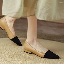 Casual Shoes Women Flats Low Heels Dress Black Toe Slip On Patchwork Boat Elegant Single Office Ladies 9770N