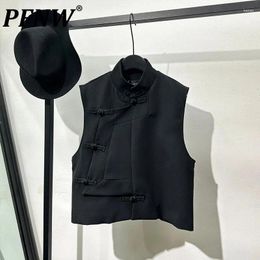 Men's Vests PFNW Irregular Buckle Loose Standing Collar Vest Chinese Style Handsome Sleeveless Summer Simple Waistcoat INS 21Z4391
