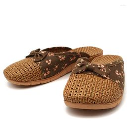 Slippers Women 2024 Casual Slides Floral Flax Bow Linen Indoor Flat Shoes Woman Summer Sandals Women's Sandalias