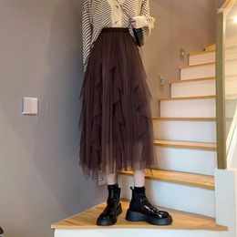 Skirts 2024 Women's Long Tulle Skirt Korean Style Fashion Fairycore Clothes Vintage Y2k Clothing For Girl Ladies Elegant Fairy