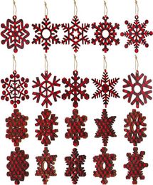 Buffalo Plaid Christmas Wooden Snowflake Ornaments Snowflakes Wood Slices Crafts for DIY Crafts Holiday Decorations XB16297402