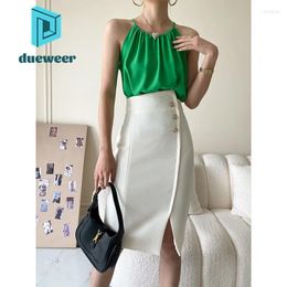 Skirts DUEWEER Elegant Slit Wrap Suit Midi Skirt Summer 2024 Women's Luxury Sexy White Bodycon Office Wear Gyaru Evening Dresses