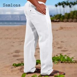 Men Fashion Leisure Cotton Linen Pants Solid Khaki AnkleLength Trouser Plus Size Mens Casual Pocket Drawstring Sweatpants 240422