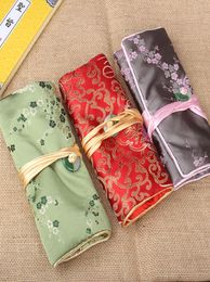 Custom Jade Foldable Silk Brocade Jewellery Chain Roll Travel Case Bag Cosmetic 3 Zipper Pouch Bag Drawstring Ladies Makeup Packagin5939870