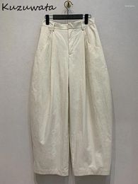 Women's Pants Kuzuwata Slim Fit Loose Cargo Casual High Waist Simple Vintage Trousers Japan Cotton Elegant Ruched Harem Sweatpants